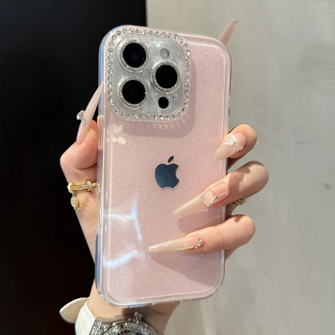 ins透色镜头果冻闪粉适用iPhone16pro手机壳苹果15promax简约14硬