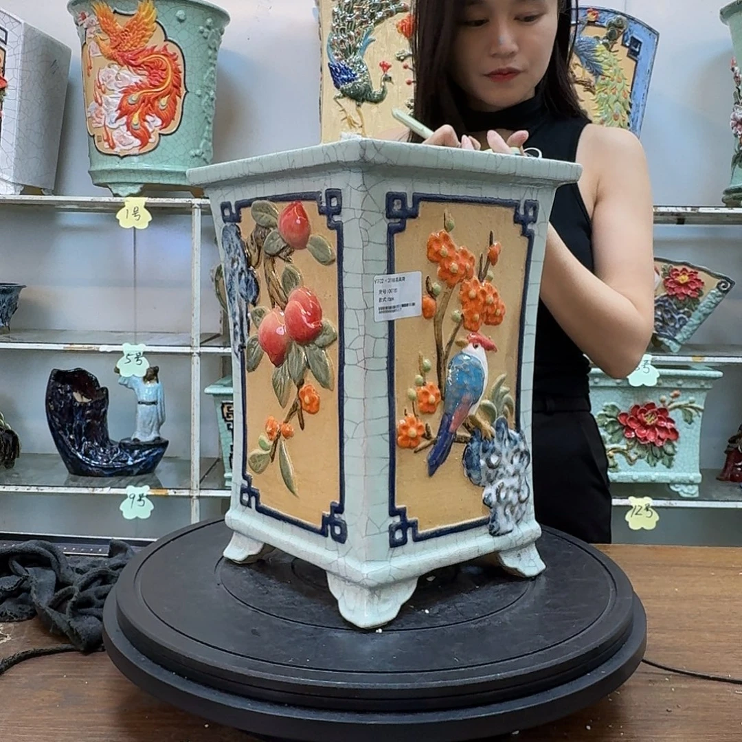 龙***院无花朵石湾盆200陶泥花盆