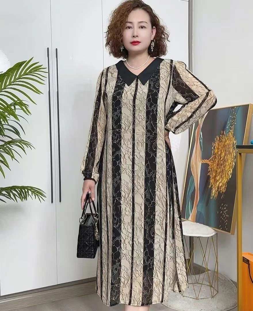 气质高雅显瘦时尚女士简约百搭防晒长袖条纹连衣裙