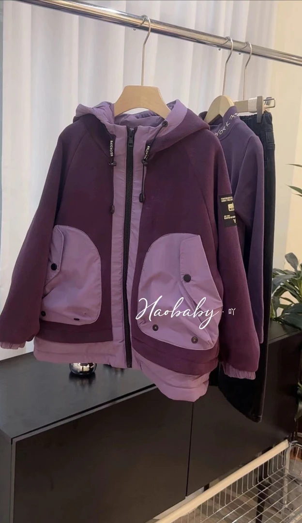 【haobaby】紫色颗粒绒拼接保暖外套3685