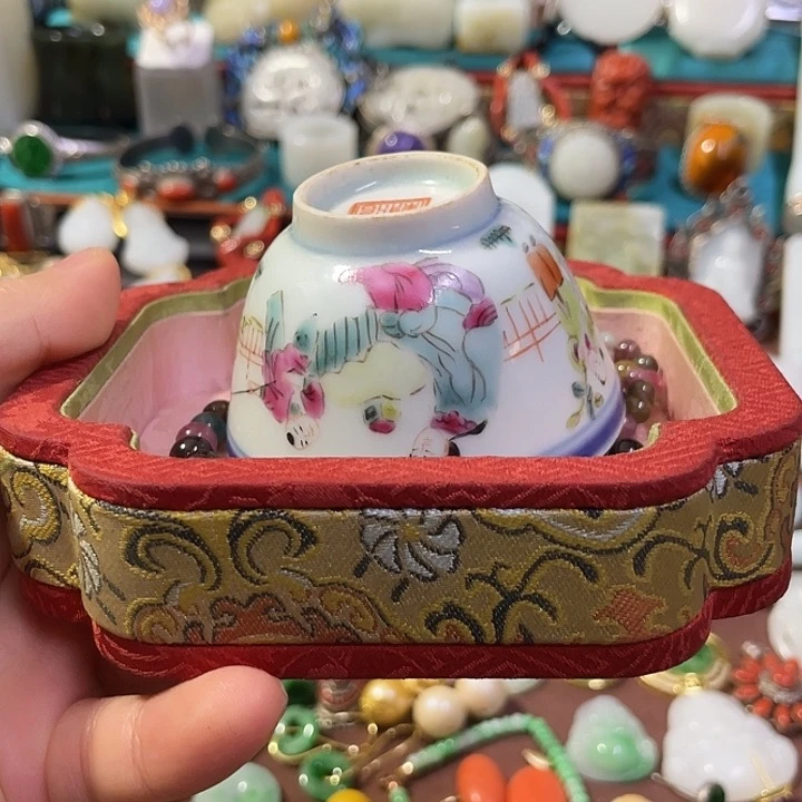 开***心青花手绘小主人杯