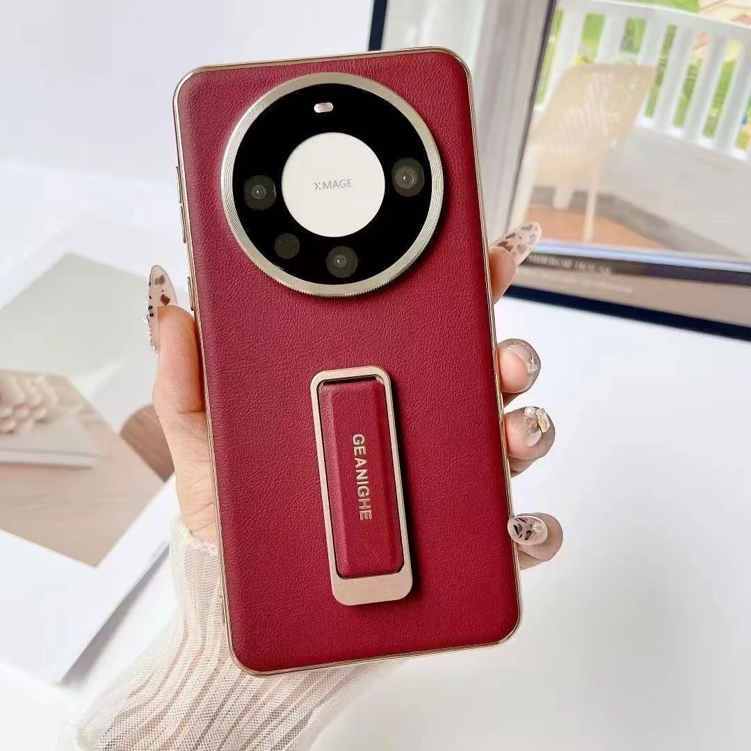 适用华为mate60pro+手机壳素皮手腕旋转支架mate60新款防摔商务男