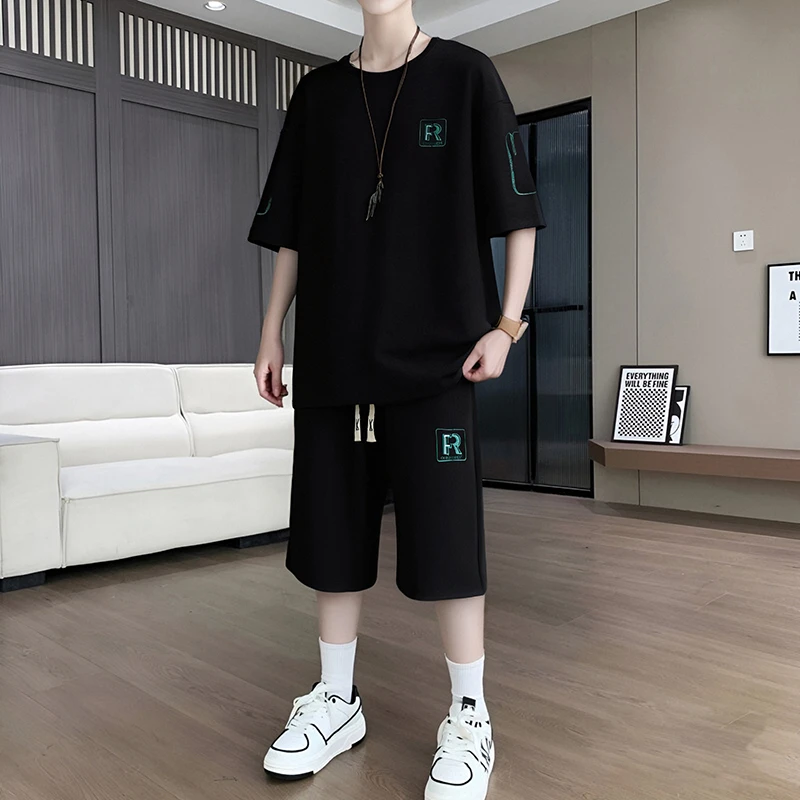 夏季速干薄款短袖短裤两件套男士休闲运动套装男潮流男装一套搭配