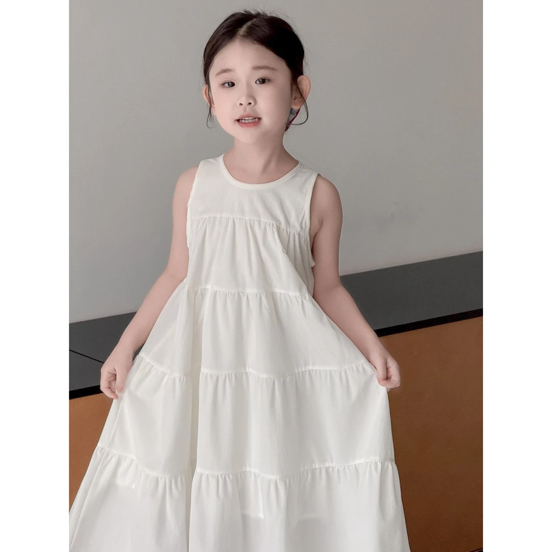 女童连衣裙2025夏款韩版烫钻背心裙儿童气质长裙度假无袖裙86056