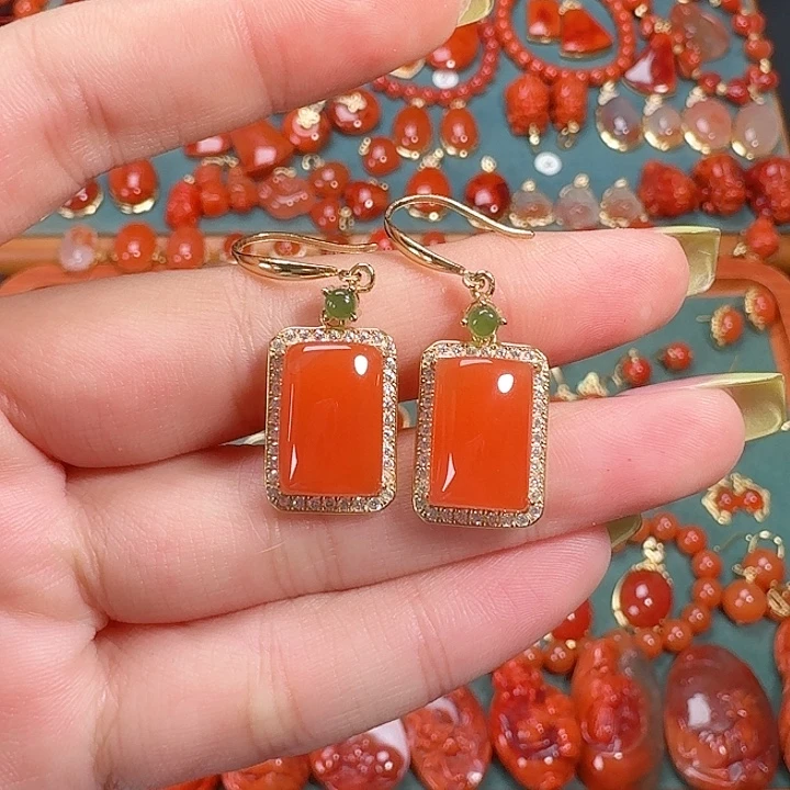 南红玛瑙银S925镶嵌耳饰