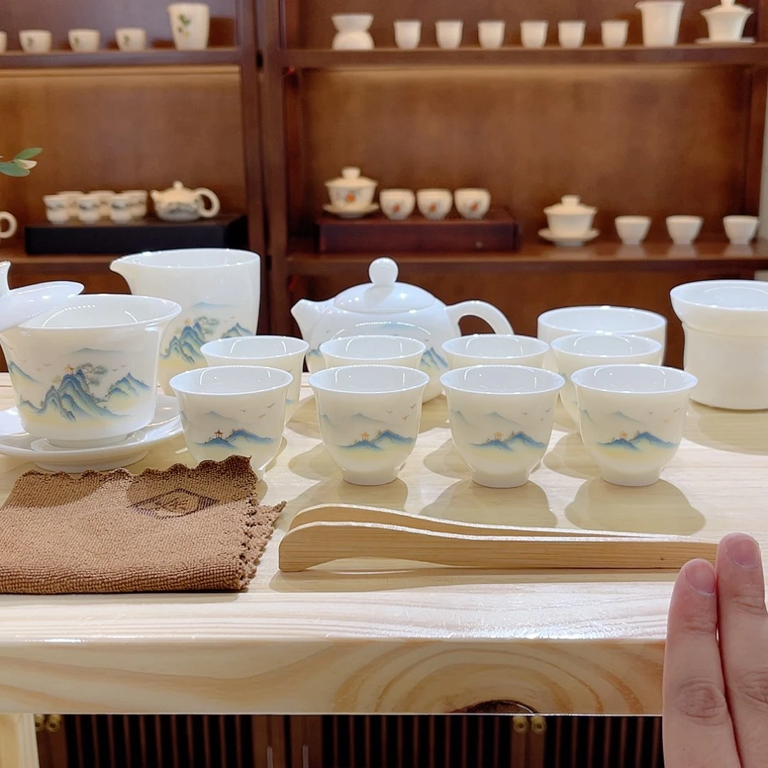 瓷片玄致羊脂玉瓷茶具套装