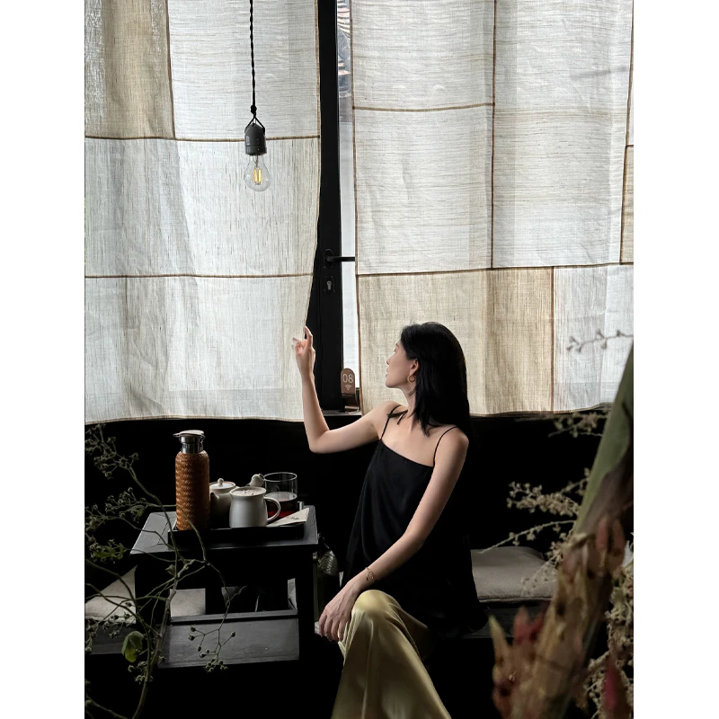 饭饭FANN COLLECTION 落雨 醋酸设计款无领吊带背心FANNA275