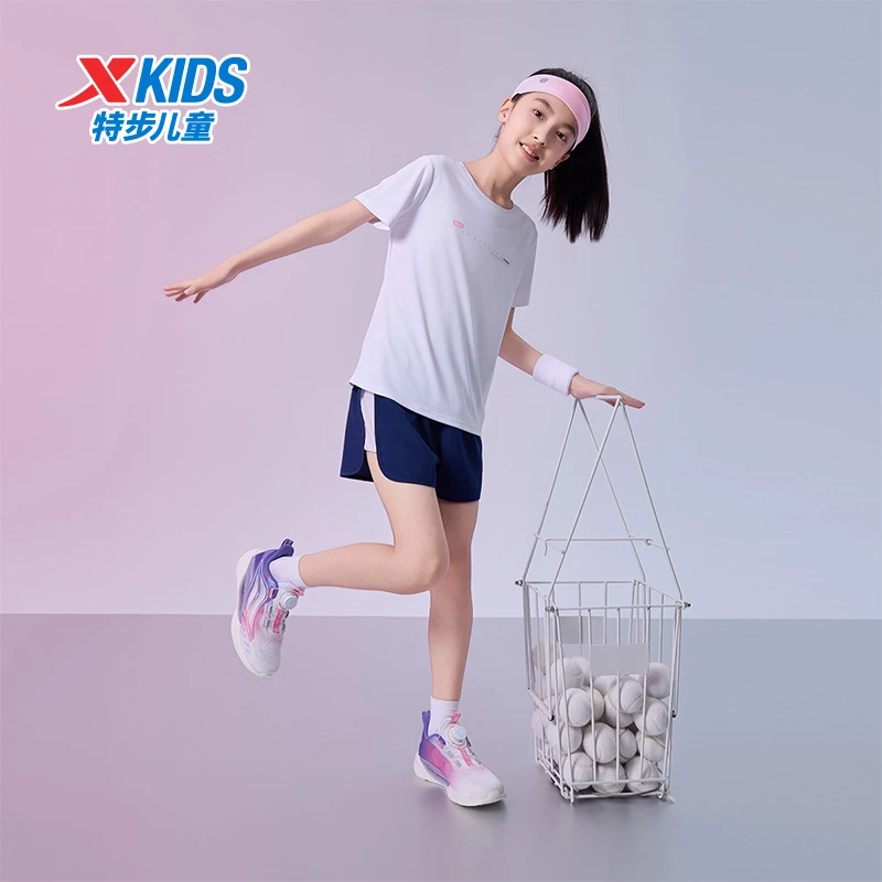 特步儿童冬季新款短袖针织套装女童透气户外运动装6752245A9256