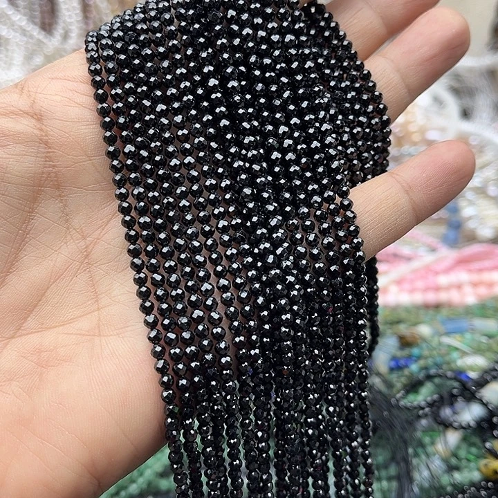 玛瑙/玉髓未镶嵌珠宝半成品一条3mm左右黑尖晶