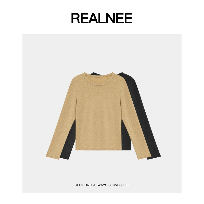 REALNEEI【松弛至上】极简圆领天丝羊毛薄款慵懒长袖打底T恤03711