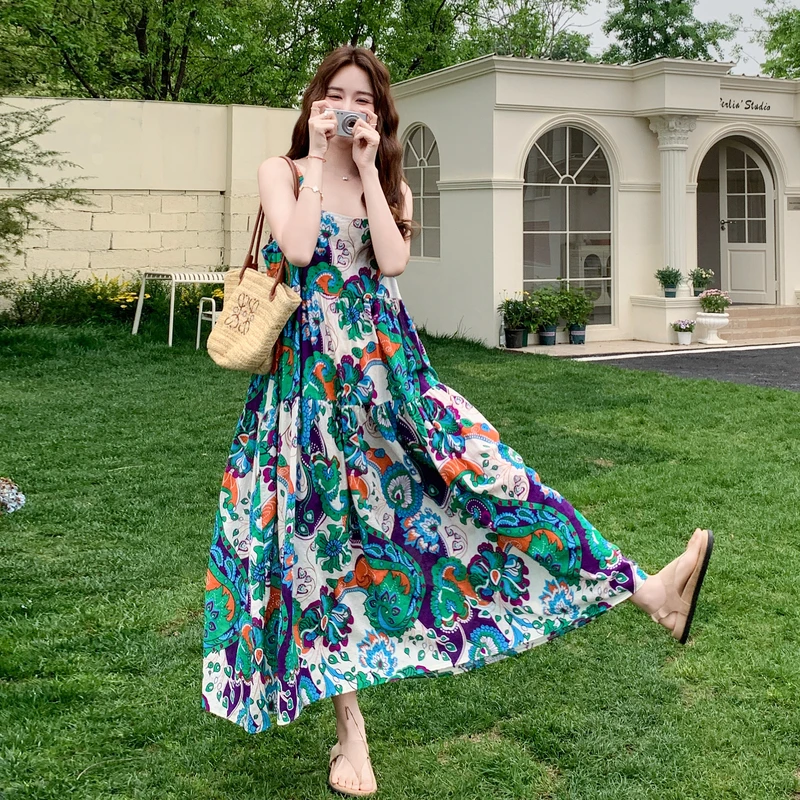 法式轻熟风浪漫纯欲印花连衣裙套装女2025夏季新款短袖上衣两件套