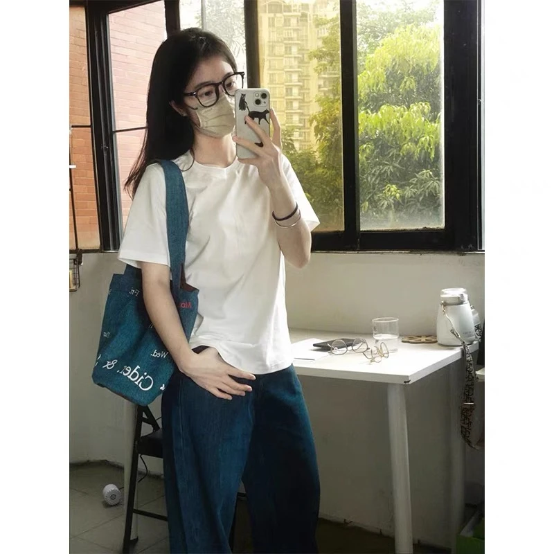 正肩短袖t恤女夏季2025春游新款爆款显瘦胖mm上衣纯棉辣妹小众