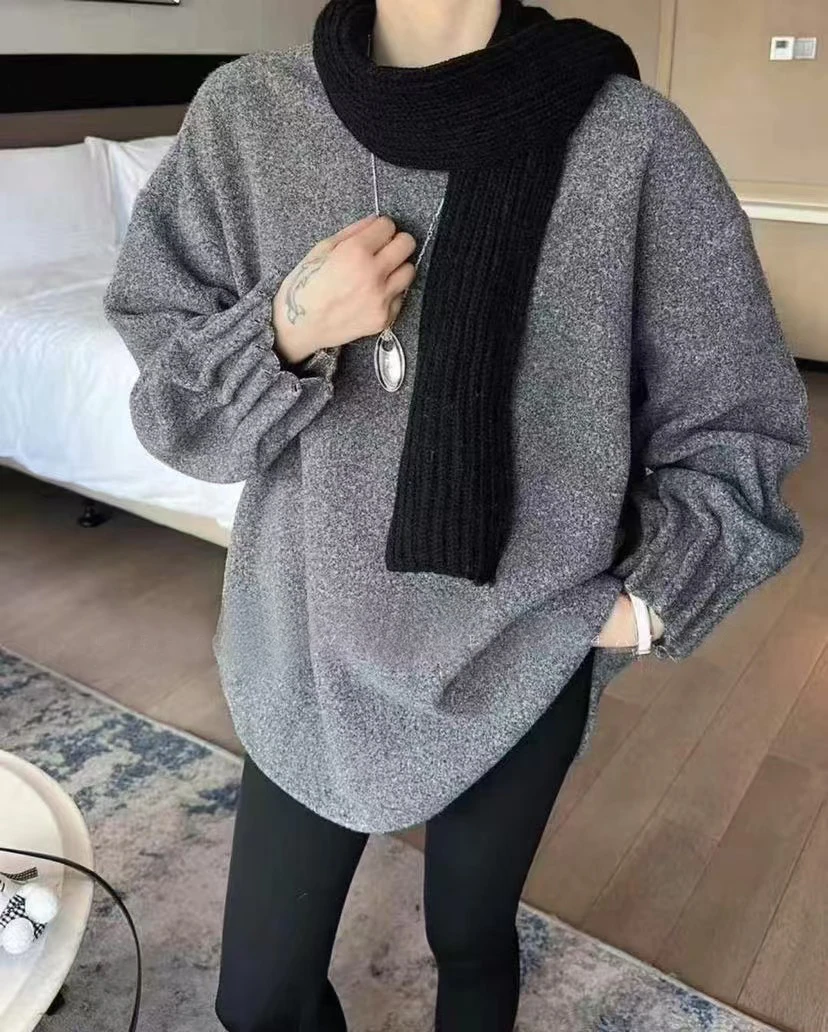 韩款单宽松时尚捏褶韩系卫衣网红百搭圆领9600