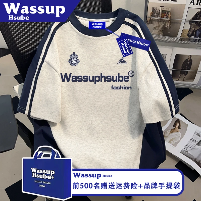 WASSUP HSUBE美式篮球风印花纯棉短袖ins男女夏季应季上衣情侣T恤