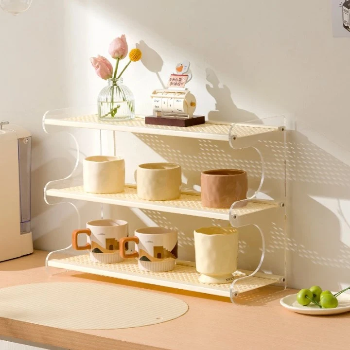 亚克力塑藤杯架杯子收纳置物架家用高档桌面茶具收纳架餐边柜网纹