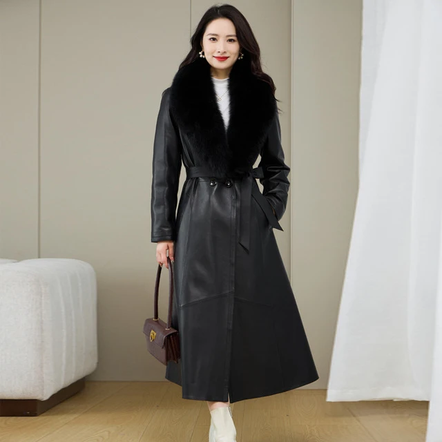 时尚收腰真皮皮衣女2025冬新款海宁绵羊皮风衣修身显瘦皮羽绒外套
