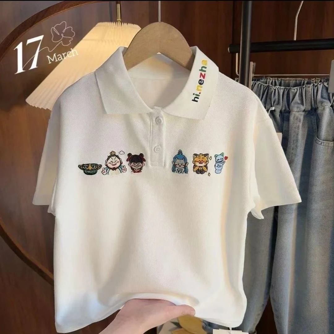 夏季儿童短袖POLO衫卡通T恤2025款哪吒敖丙可爱休闲百搭翻领上衣