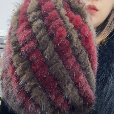 头层牛皮革女士水貂编织女士菠萝帽