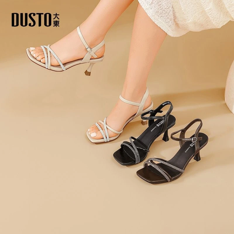 大东方头细跟简约一字带凉鞋2025年夏季水钻优雅百搭时尚女鞋1168