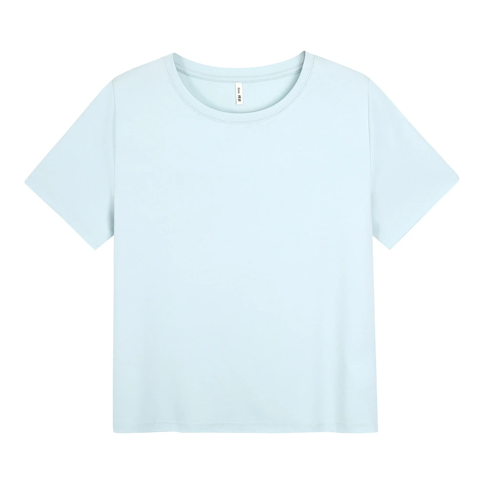 木木崧大码莱赛尔纤维正肩纯色圆领上衣胖mm夏季宽松显瘦百搭T恤