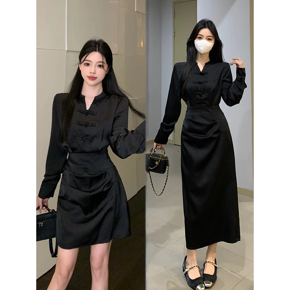 大码新中式国风改良旗袍连衣裙女春秋胖mm显瘦收腰质感高级感裙子