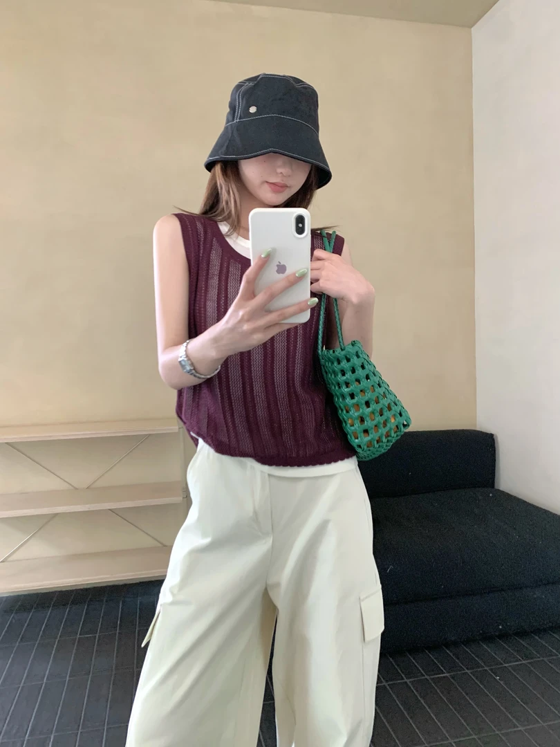 【素简.510107】夏款上新天爽亚麻背心显瘦女装设计款混纺针织衫