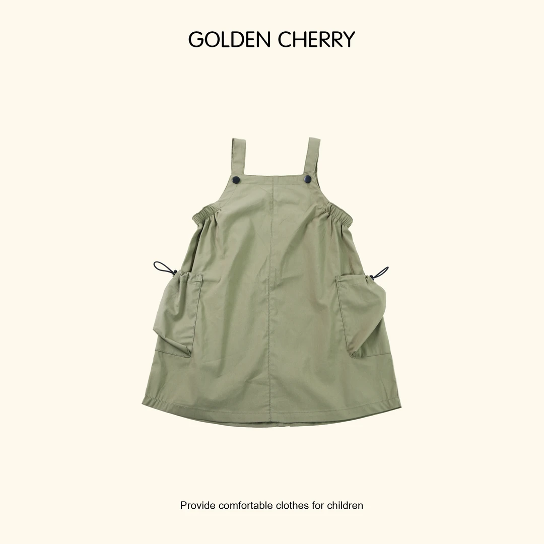 【Golden cherry】儿童军绿色两粒扣洋气百搭背带裙JYT2023