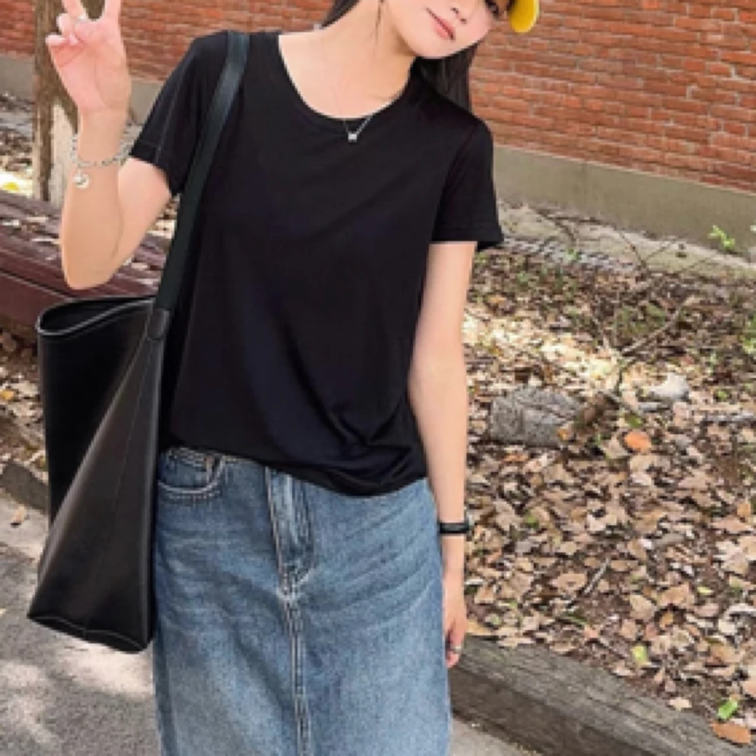 短袖圆领纯色T恤宽松简约，时尚百搭显瘦大码凉快半袖，