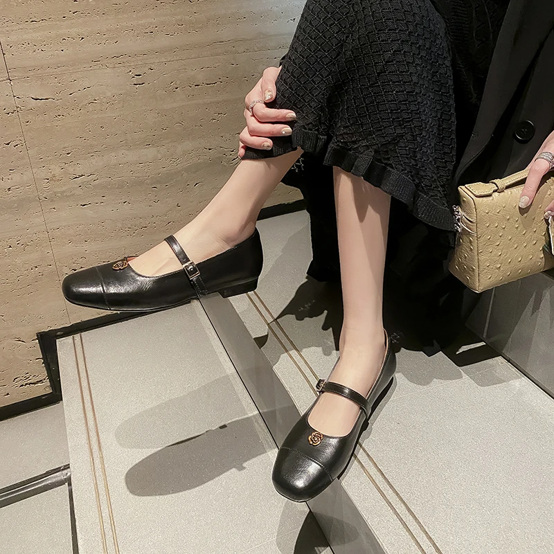 2cm加宽版36-43大码牛皮春款单鞋女玛丽珍法式平底鞋|软1295