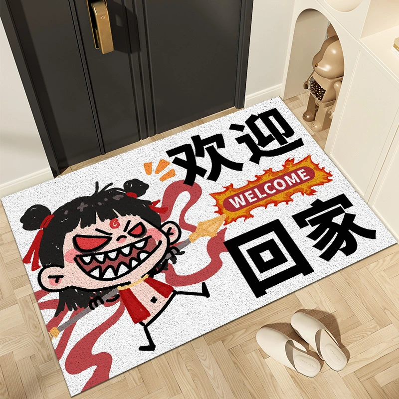 2025年新款丝圈地垫哪吒石矶娘娘动漫四季通用入户门地垫免洗可擦