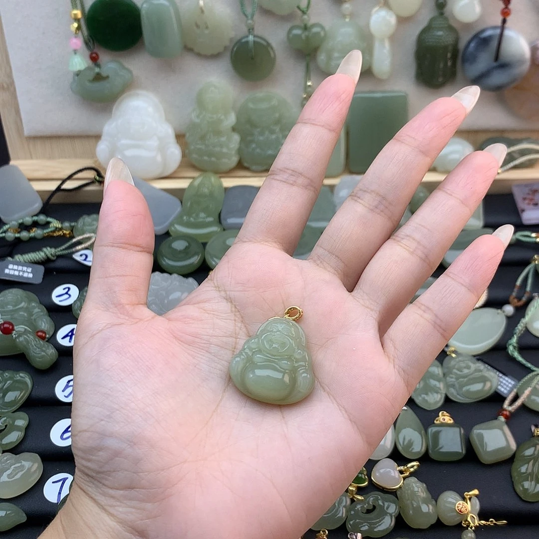 和田玉银S925镶嵌吊坠(不含链)