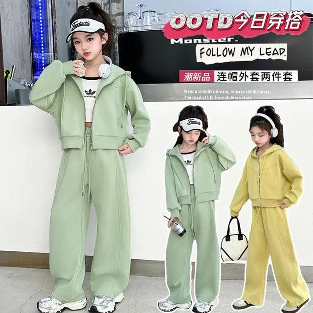 女童春秋款韩版休闲运动套装中大童女孩洋气时髦儿童连帽卫衣春装