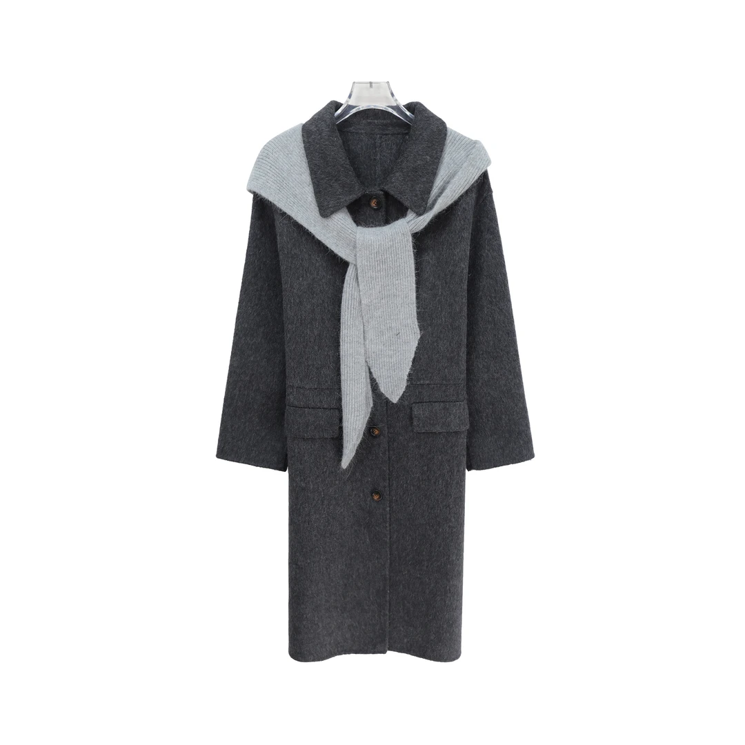 针织披肩气质学院风减龄中长款毛呢外套DY2573