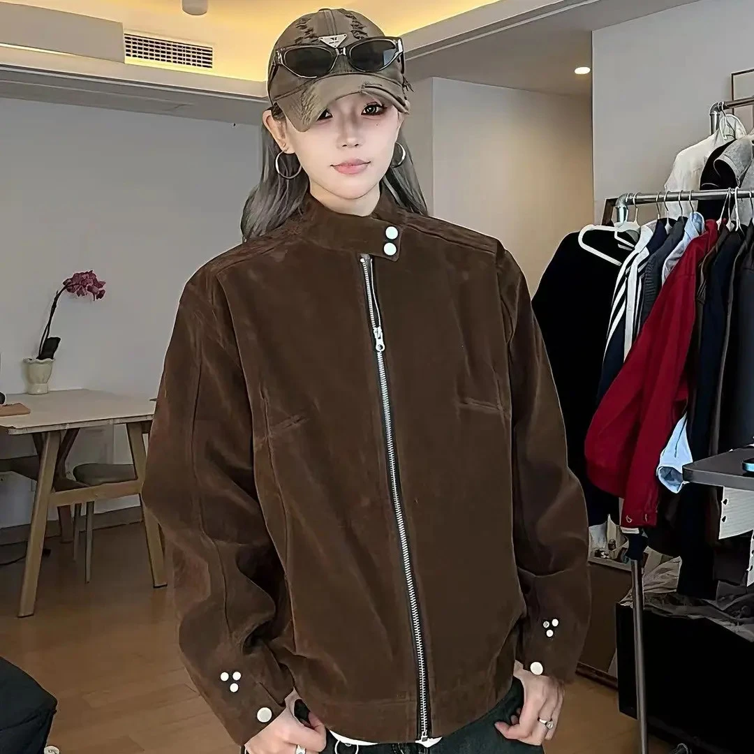 巴恩风复古麂皮感外套男美式休闲翻领正肩百搭行政夹克上衣