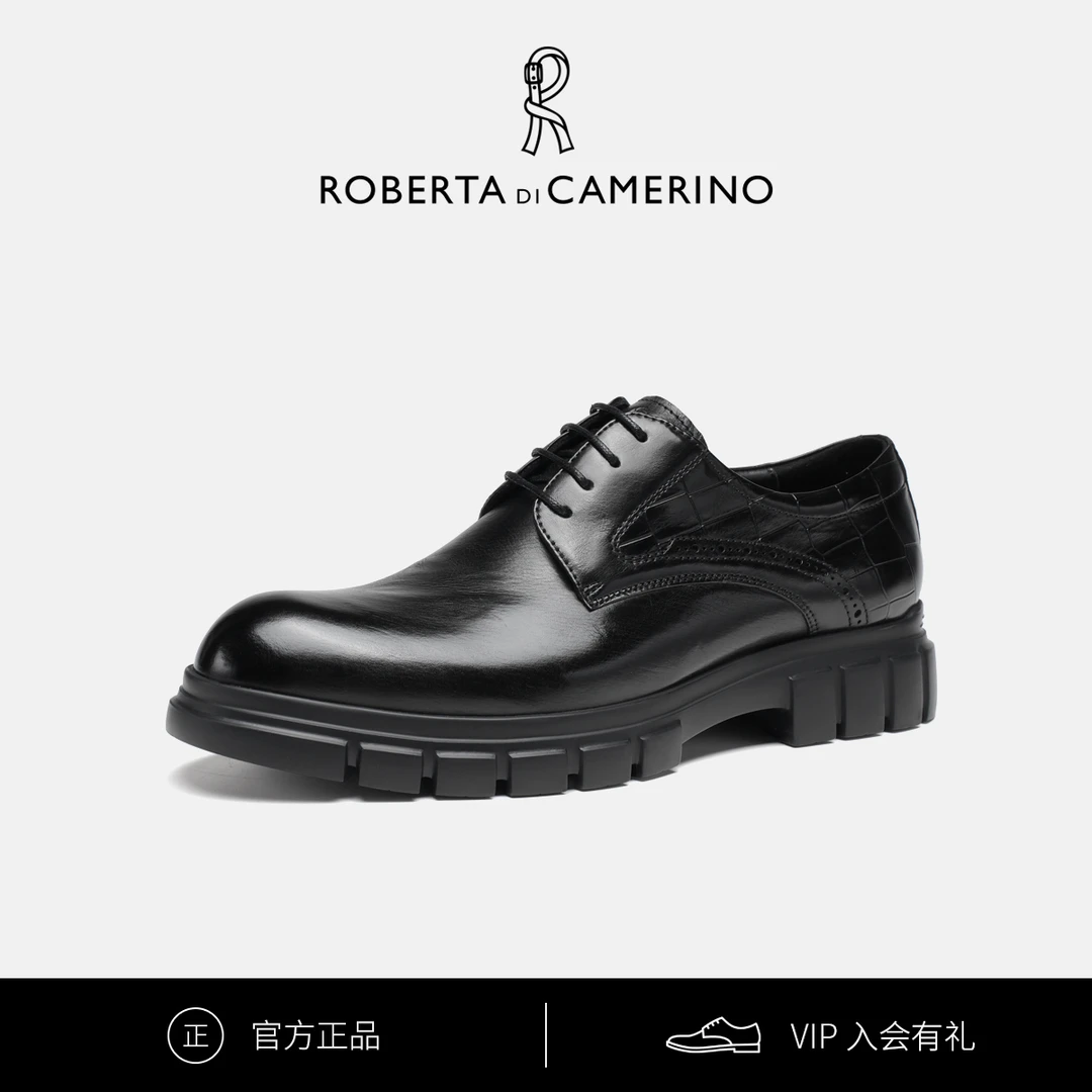 Roberta诺贝达男士时尚商务休闲男皮鞋胎牛皮皮鞋新郎鞋系带男鞋