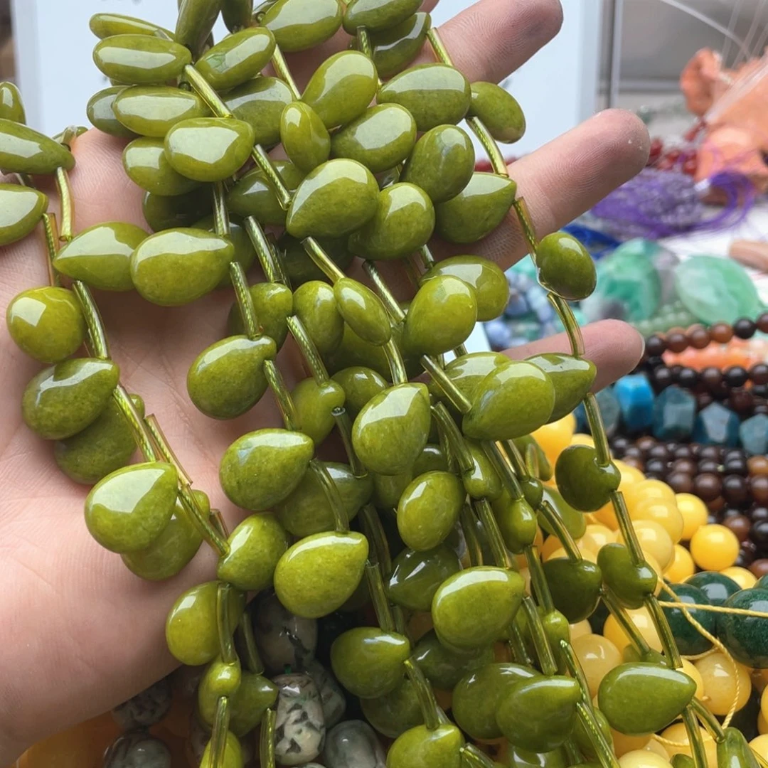 玛瑙/玉髓未镶嵌珠宝半成品一条装卡12mm菜花玉二八孔雨滴珠