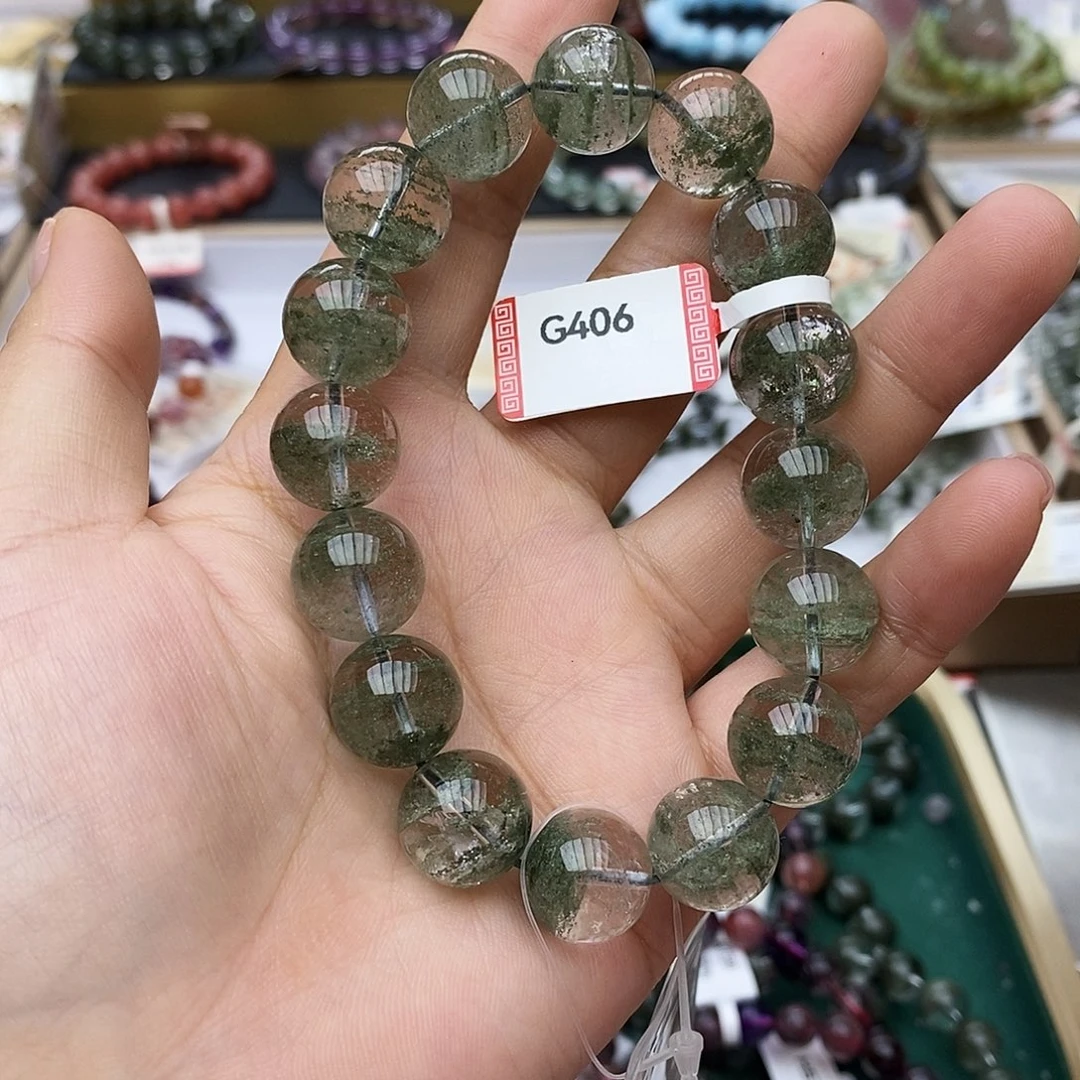 未镶嵌手链水晶G406绿幽灵13+