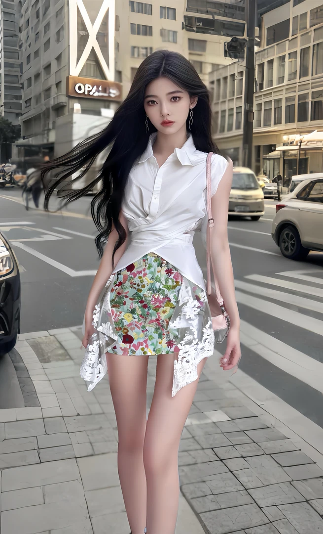 2025夏季新款白色衬衫领假两件收腰小众轻奢优雅氛围感连衣裙女