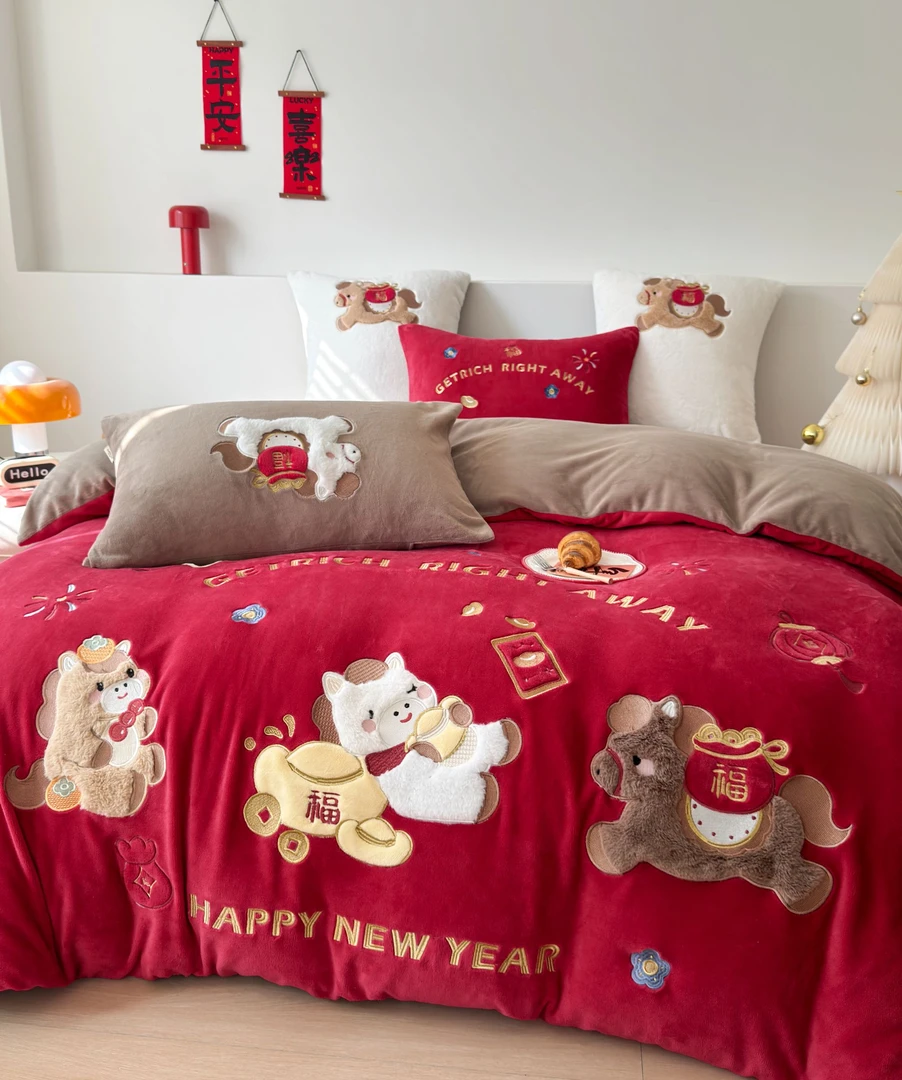 【新年款 马上有钱】 A类全消光加厚牛奶绒三四件套 不掉毛无静电
