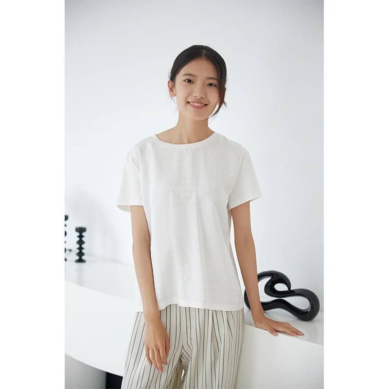 休闲百搭宽松圆领简约套头千鸟格女士套衫131W9501【现货】