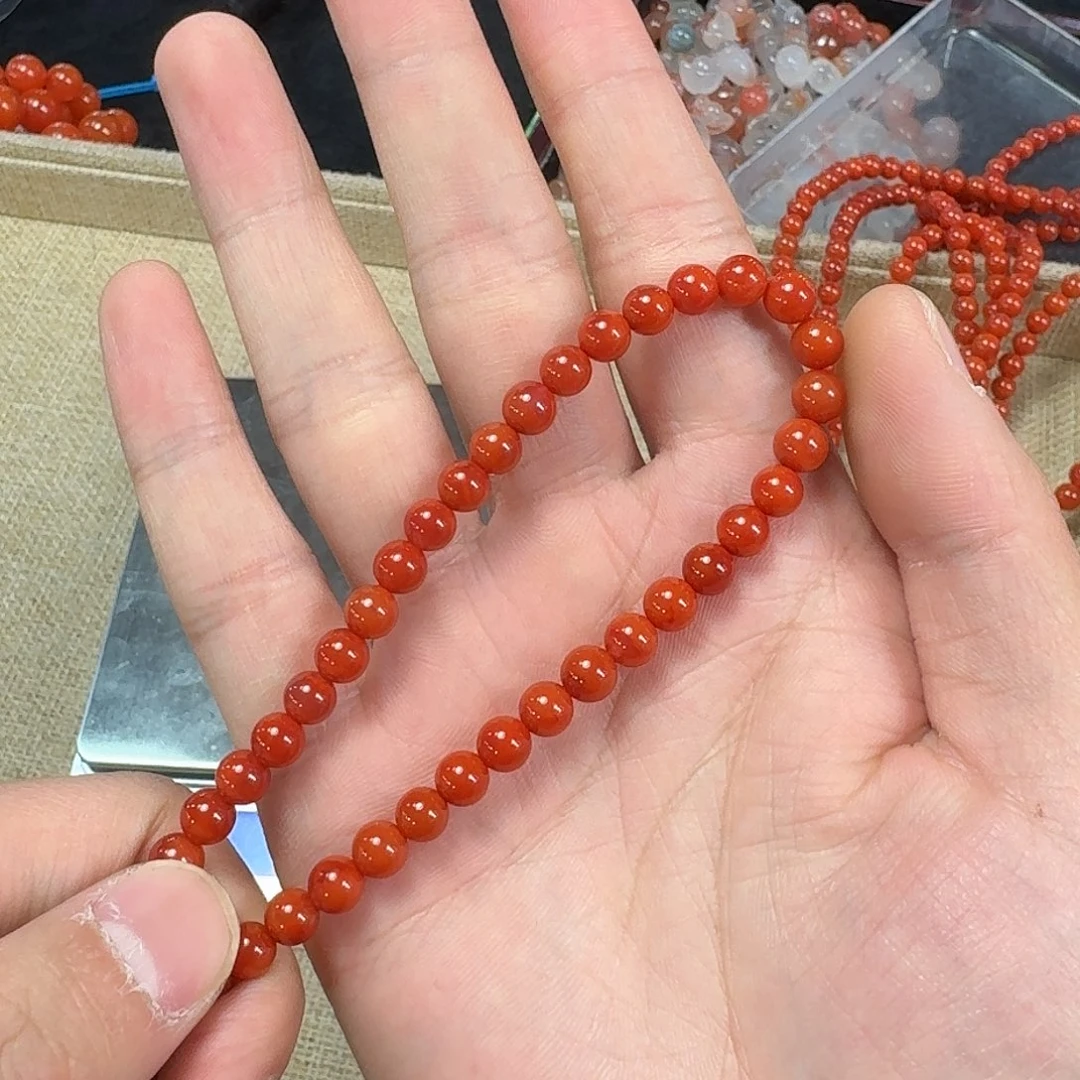 南红玛瑙手链未镶嵌原矿南红手串6mm➕瓦西柿子锦