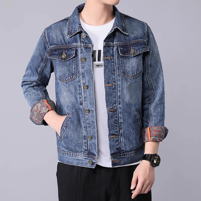 BALEYSWO男款高端夹克潮帅气潮牌复古印花男士春秋季宽松牛仔外套