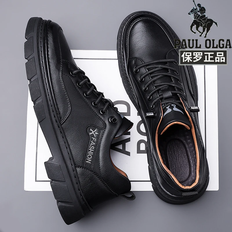 保罗男鞋百搭圆头2025四季通用男士休闲防水运动鞋上班时尚休闲鞋