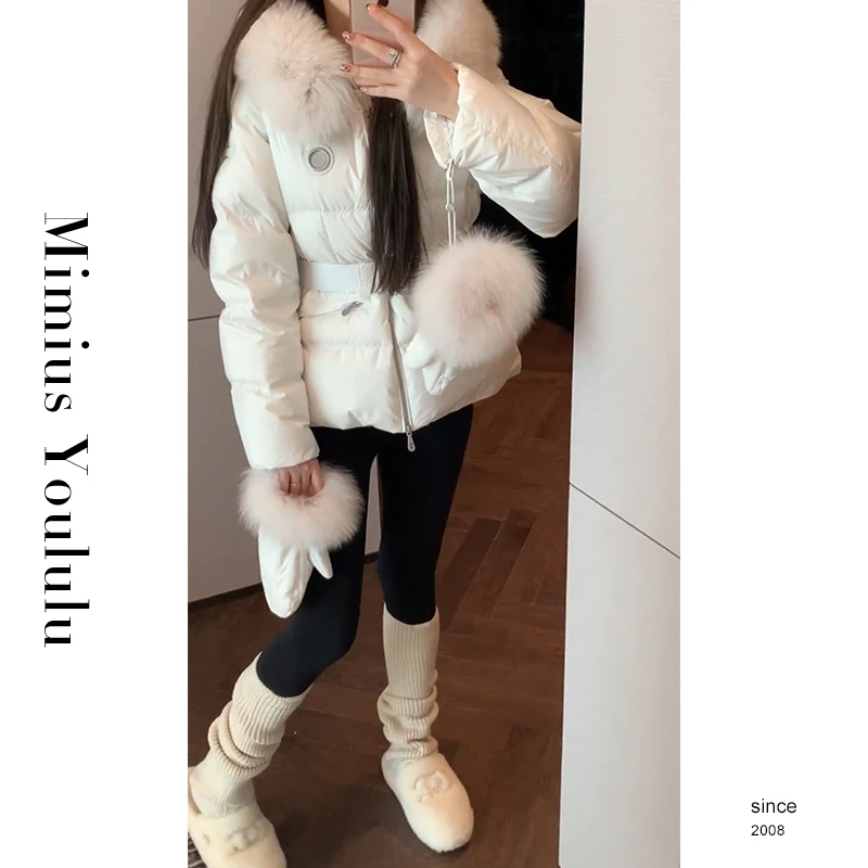 【mimius】七七 狐狸毛领收腰系带外套（带手套）F11049