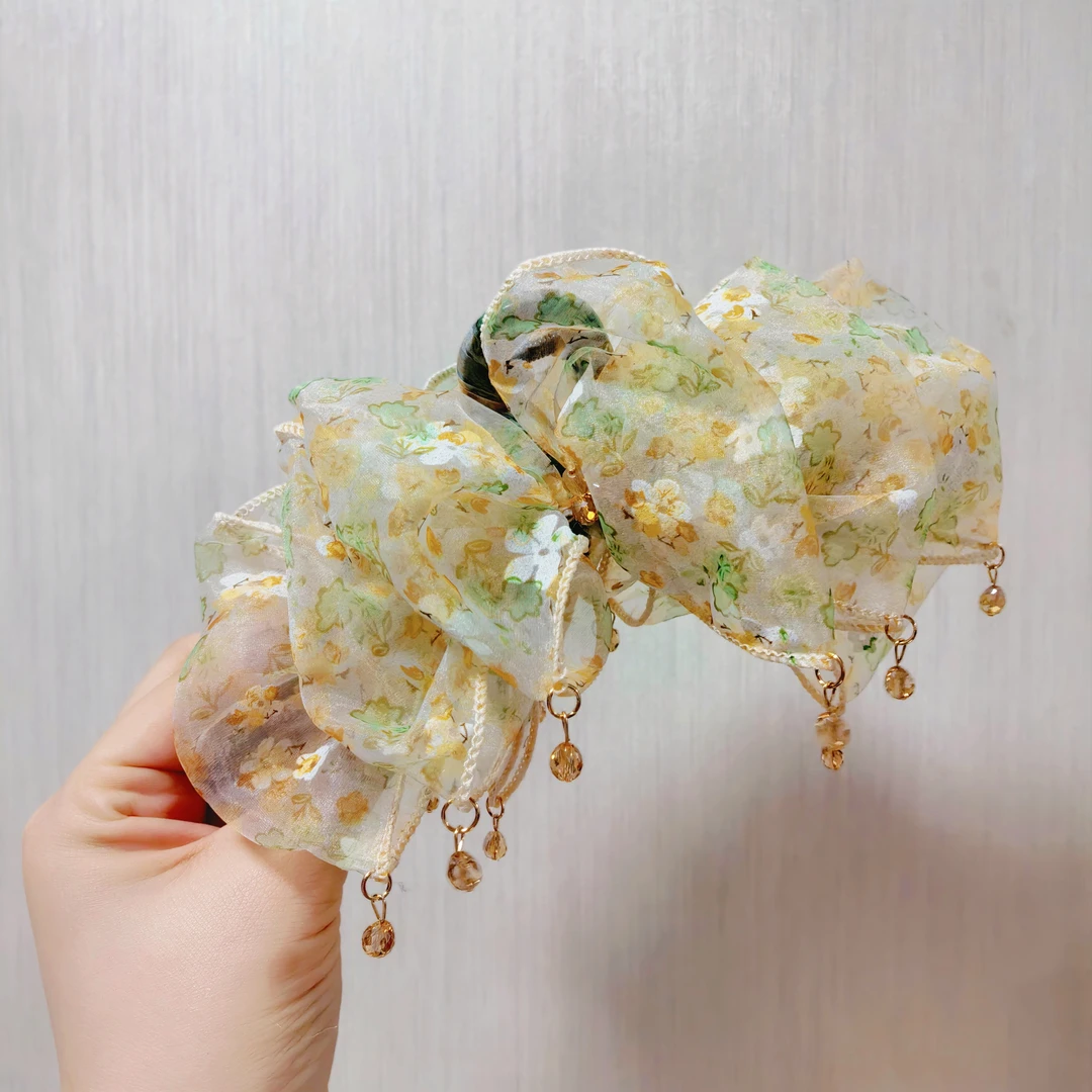 夏日初恋气质轻纱碎花蝴蝶结抓夹甜美百搭鲨鱼夹头饰