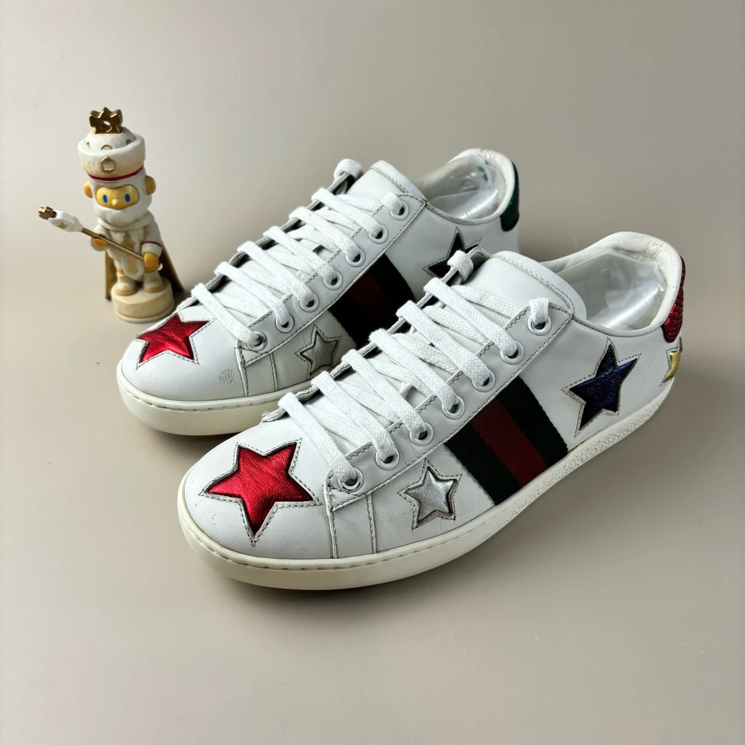 95新 GUCCI/古驰 星星印花小白鞋 36码YLP2904