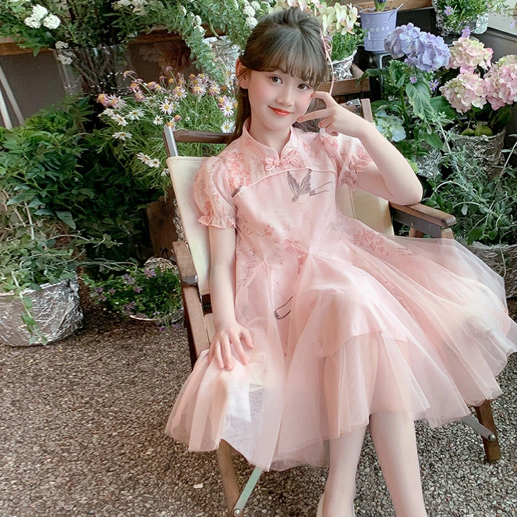 女童连衣裙夏季2025新款儿童公主裙夏装小女孩国风汉服网纱旗袍裙