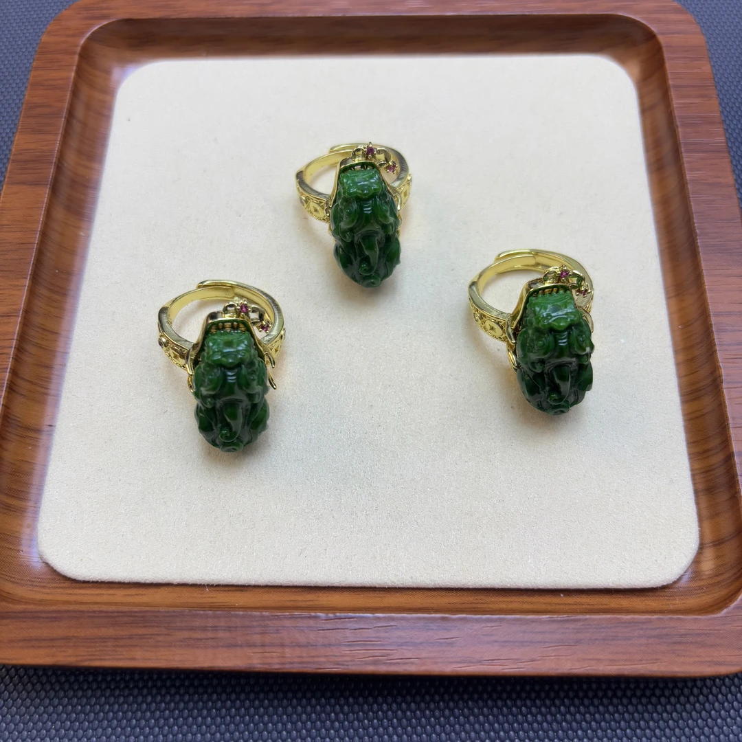 非金属珐琅戒指 绿色小貔貅戒指 H22