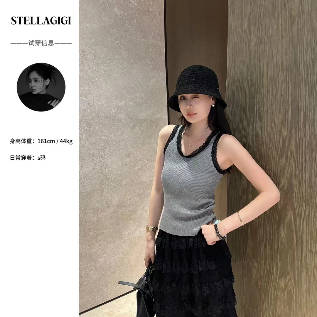 SG / 郭幂幂 SS 纯欲风少女系 蕾丝边针织背心BX-20250084