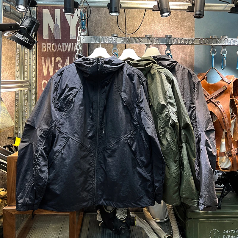 秋季新款专柜品质宽松薄款连帽夹克男士潮流上衣纯色速干长袖外套